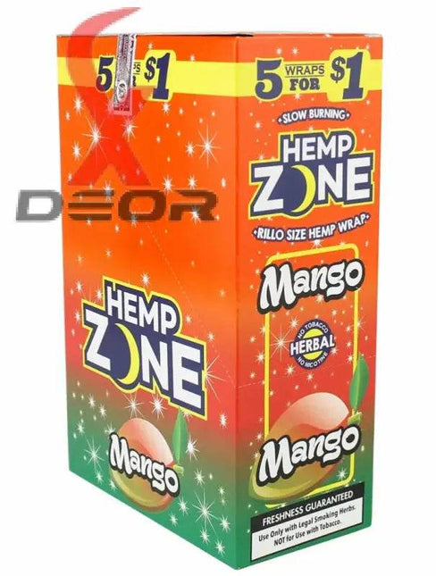 Hemp Zone Organic Herbal Wraps – Mango Flavor | Full Box (15 Packs – 75 Wraps) - XDeor