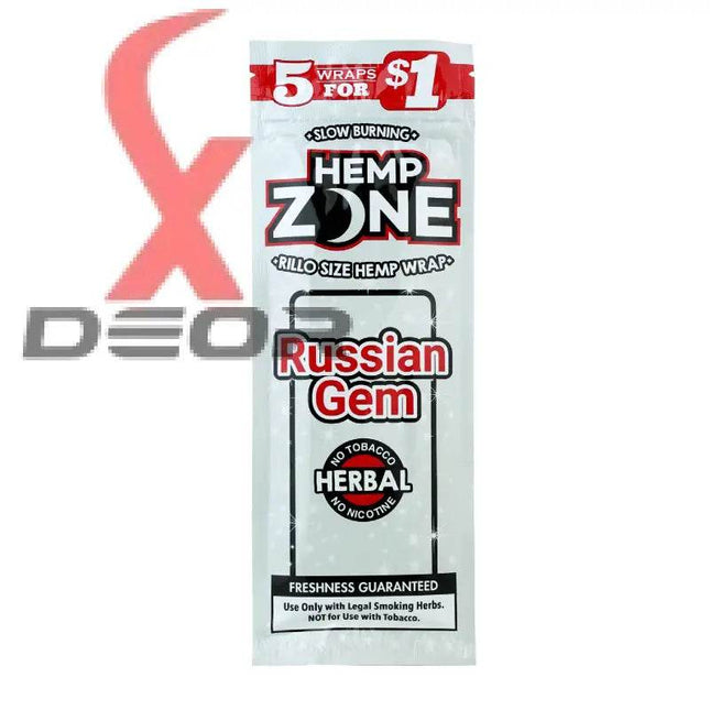 Hemp Zone Organic Herbal Wraps – Russian Gem Flavor | Full Box (15 Packs – 75 Wraps) - XDeor