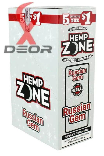 Hemp Zone Organic Herbal Wraps – Russian Gem Flavor | Full Box (15 Packs – 75 Wraps) - XDeor