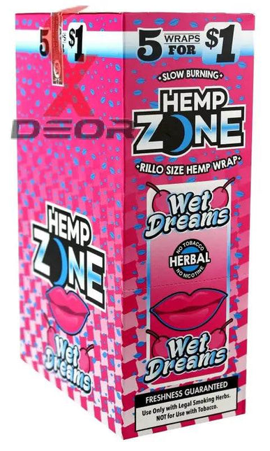 Hemp Zone Organic Herbal Wraps – Wet Dreams Flavor | Full Box (15 Packs – 75 Wraps) - XDeor