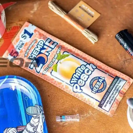 Hemp Zone Organic Herbal Wraps – White Peach Flavor | Full Box (15 Packs – 75 Wraps) - XDeor