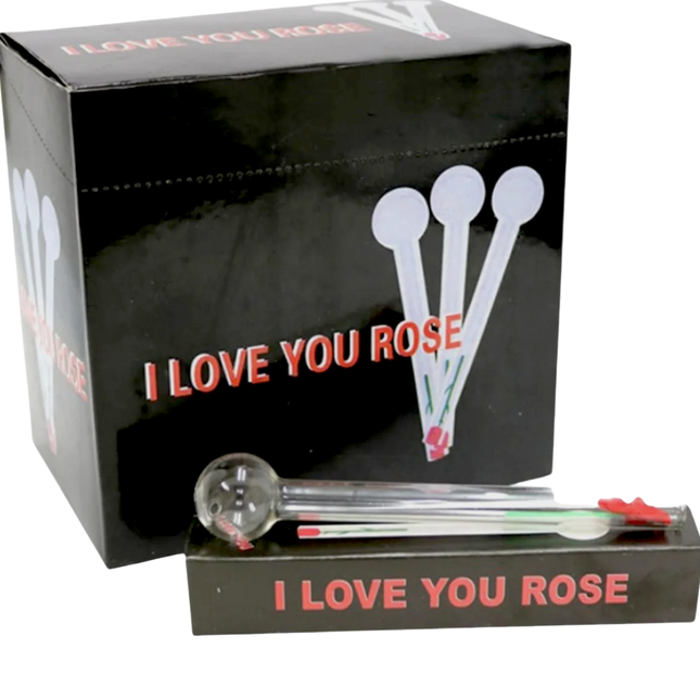 I LOVE YOU Rose Glass Pipe – 24 PCS Display Box | Large 6" Premium Glass Roses