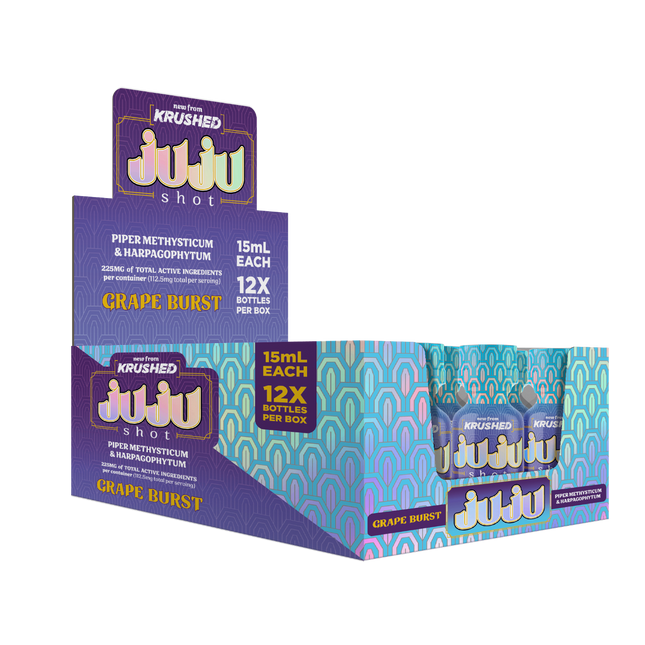JUJU Grape Burst – Kava & Devil’s Claw Liquid, 15mL (12-Bottle Box, 225mg Each)
