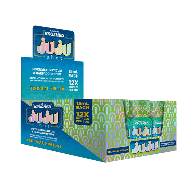 JUJU Tropical Splash – Kava & Devil’s Claw Liquid, 15mL (12-Bottle Box, 225mg Each)