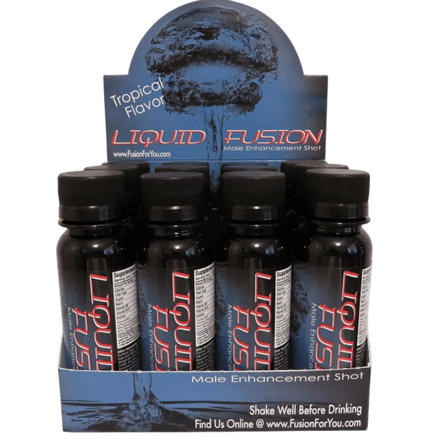 Display box of Liquid Fusion Male Enhancement Shots, Tropical Flavor- xdeor