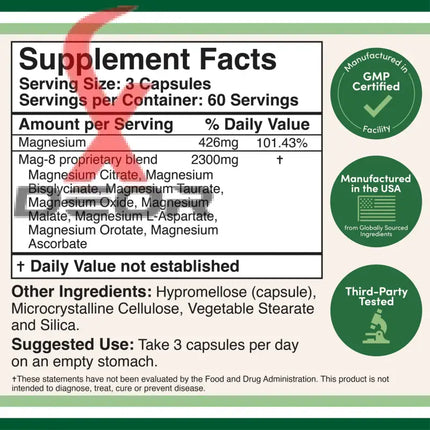 MAG-8 Magnesium Complex – 8 Forms of Magnesium for Optimal Health – 100 Capsules.
