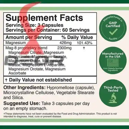 MAG-8 Magnesium Complex – 8 Forms of Magnesium for Optimal Health – 100 Capsules - XDeor