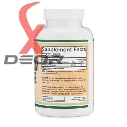 Magnesium Glycinate 400mg – High Absorption & Gentle on Stomach – 180 Capsules.