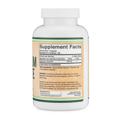 Magnesium Glycinate 400mg – High Absorption Gentle on Stomach (180 Capsules) - Dietary Supplement
