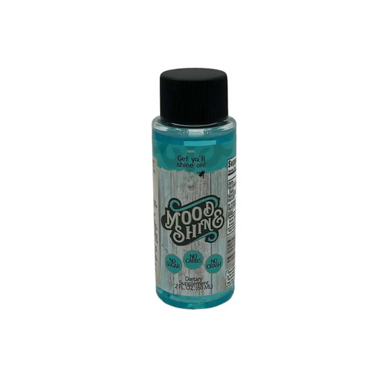 Mood & Shine 2oz shot bottle with no sugar, no carbs, and invigorating blend for energy and focus.