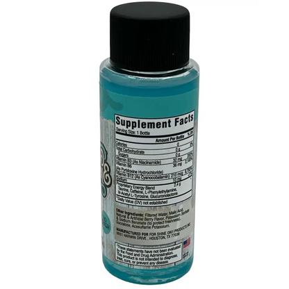 Mood & Shine 2oz Shot supplement facts label showcasing ingredients and nutrition information.