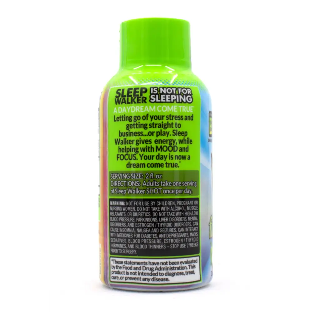 Sleep Walker Shot Sour Apple 2oz bottle by Red Dawn, promoting energy and focus for living the dream.