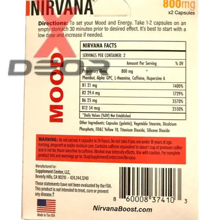 Nirvana Boost Mood Support – 800mg, No Crash, Long-Lasting Energy 6 Pack.