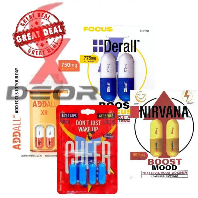 Nootropic Sampler Pack – 8 Blisters Total | Nirvana Boost, Derall Boost, Addall XR & Cheer Up 4ct - XDeor