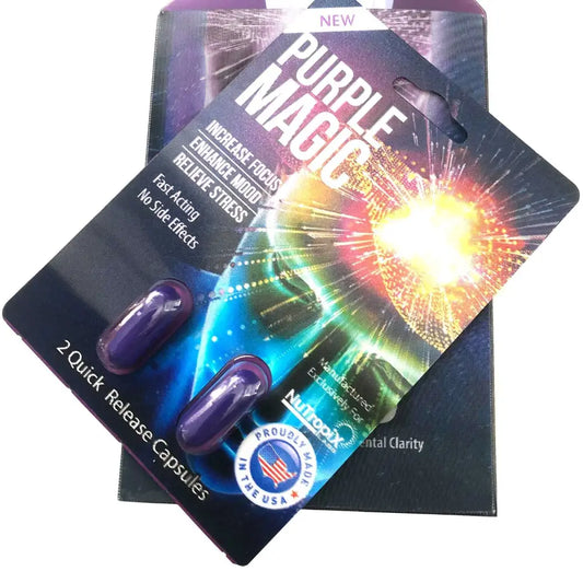 Purple Magic Focus Mood Enhancement Full Box 12 Card 24 Capsule - Dietary Supplement