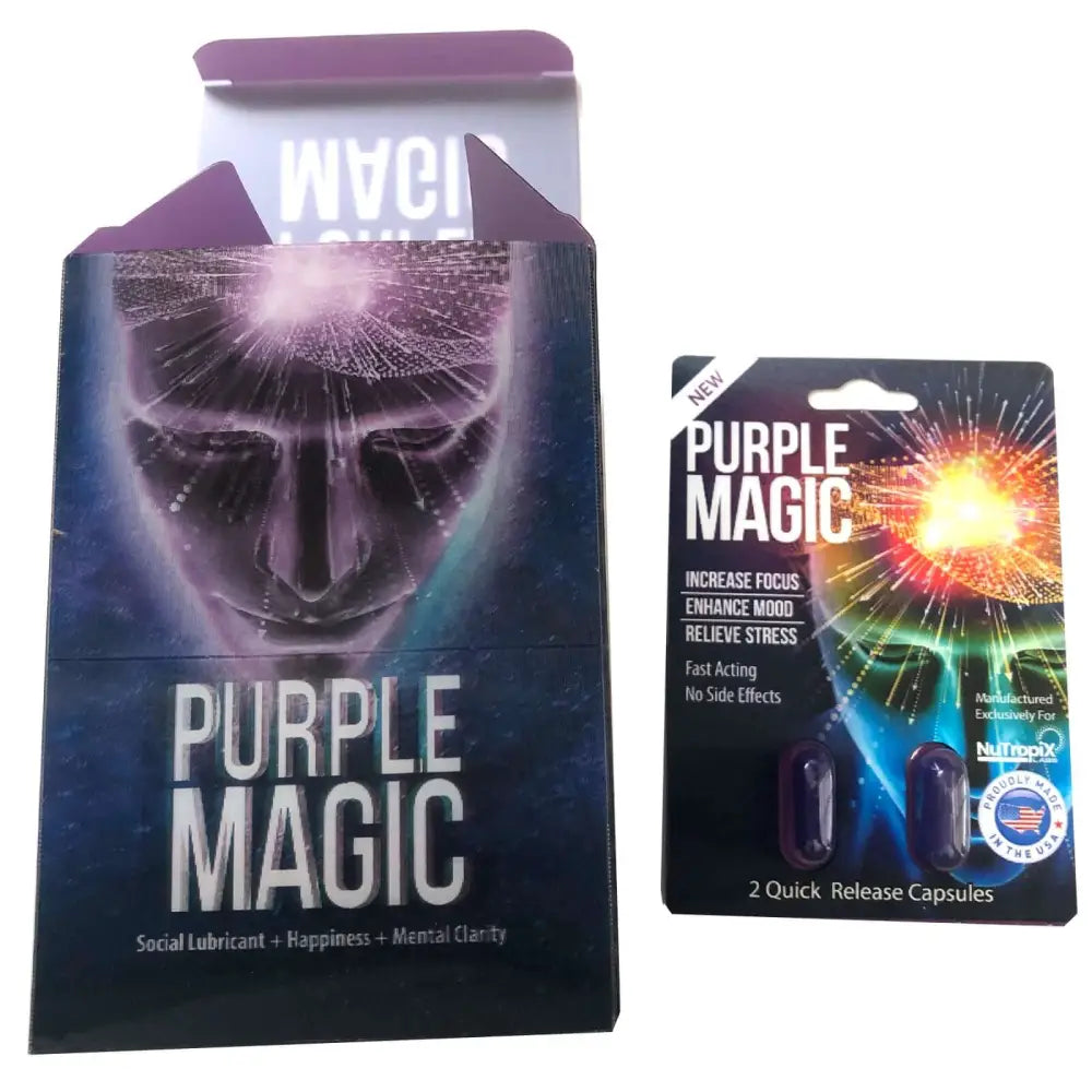 Purple Magic Focus Mood Enhancement Full Box 12 Card 24 Capsule - Dietary Supplement