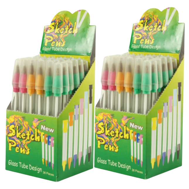 Sketch Pens | Glass Tube Design (36 Pcs of 2 Boxes) – Tube Ball Pens 72 Pcs Total