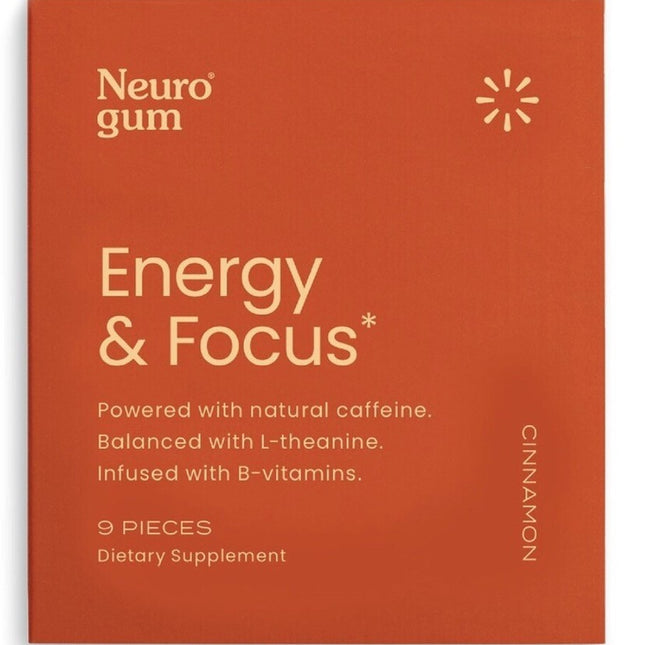 Neuro Gum Cinnamon – Energy & Focus | Vegan | Sugar-Free | B-Vitamins – Pack of 1 (9 Pieces)
