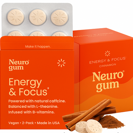 Neuro Gum Cinnamon – Energy & Focus | Vegan | Sugar-Free | B-Vitamins – Pack of 1 (9 Pieces)