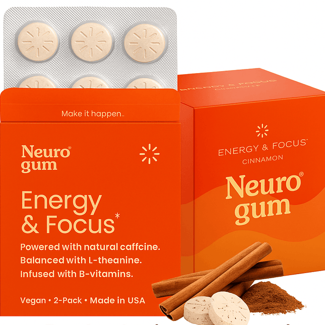 Neuro Gum Cinnamon – Energy & Focus | Vegan | Sugar-Free | B-Vitamins – Pack of 1 (9 Pieces) - XDeor