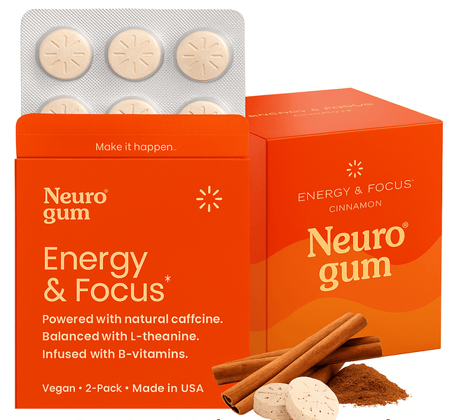 Neuro Gum Cinnamon – Energy & Focus | Vegan | Sugar-Free | B-Vitamins – Pack of 1 (9 Pieces) - XDeor