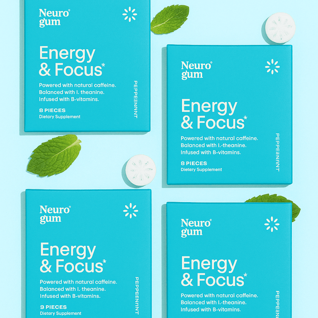 Neuro Gum Peppermint – Energy & Focus | Vegan | Sugar-Free | B-Vitamins – 4 Pack (36 Pieces) - XDeor
