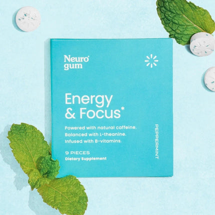 Neuro Gum Peppermint – Energy & Focus | Vegan | Sugar-Free | B-Vitamins – Pack of 1 (9 Pieces)
