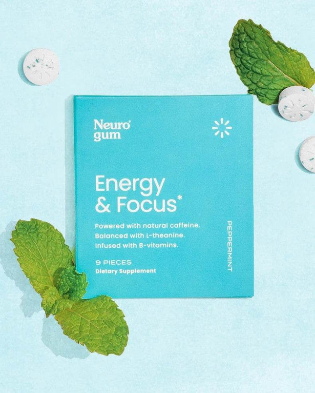 Neuro Gum Peppermint – Energy & Focus | Vegan | Sugar-Free | B-Vitamins – Pack of 1 (9 Pieces) - XDeor