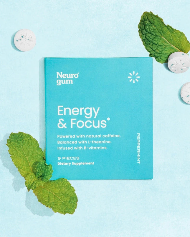Neuro Gum Peppermint – Energy & Focus | Vegan | Sugar-Free | B-Vitamins – Pack of 1 (9 Pieces)