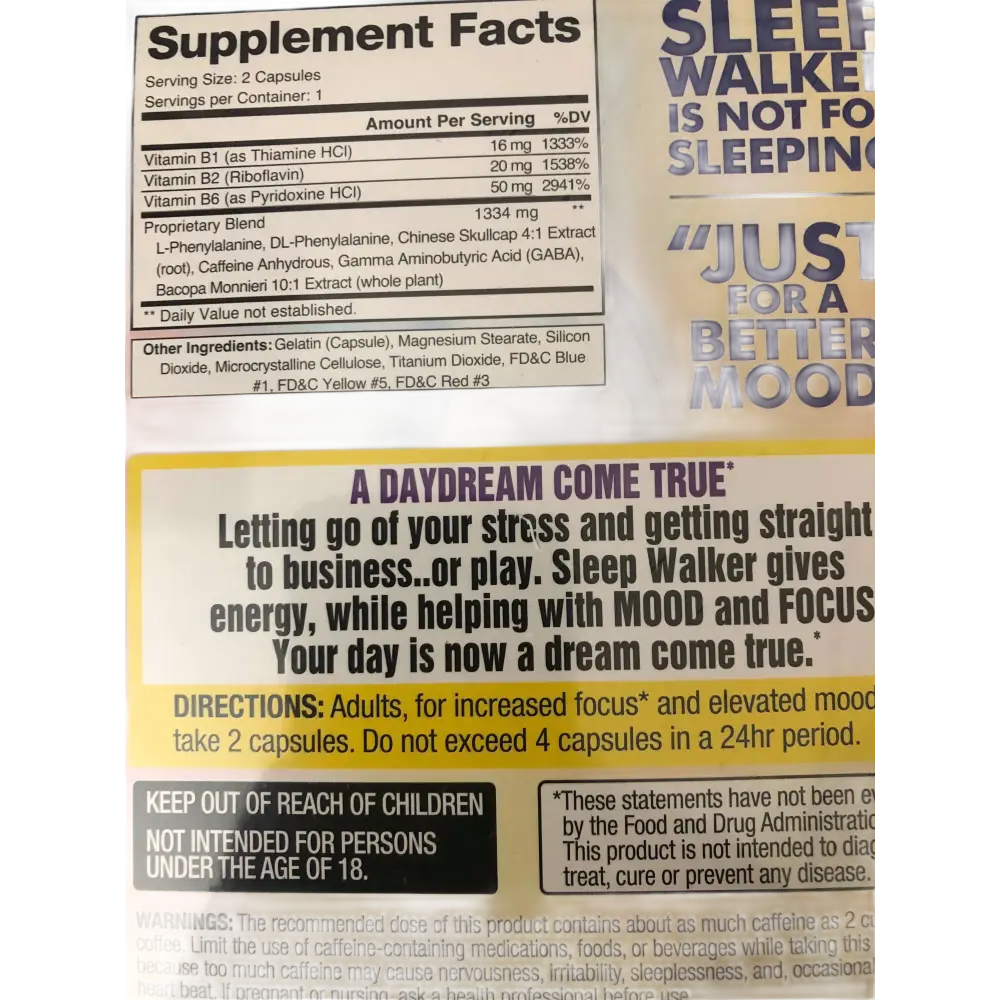 Sleep Walker 20 Capsules Blister Pack Focus & Mood Optimizer 10 Pack OF 2CT - Dietary Supplement