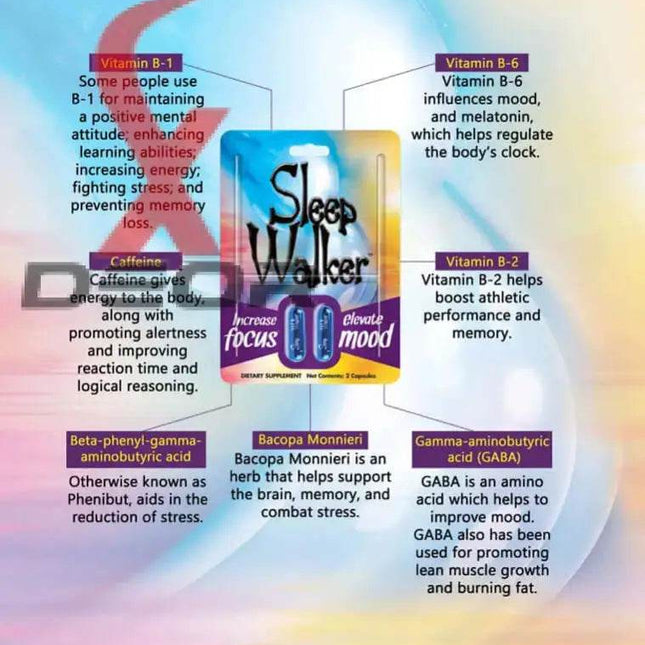 Sleep Walker Focus and Mood Enhancer – Full Box 12 Bottles | 20 Capsules Each - XDeor