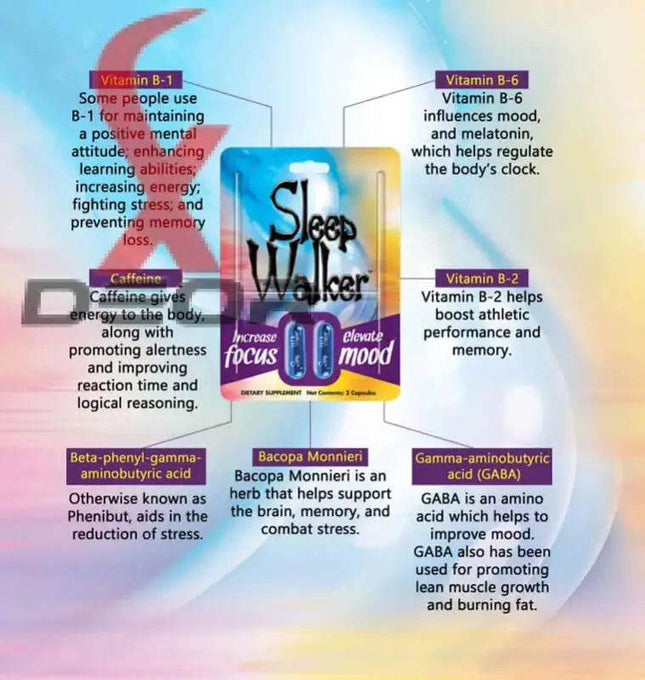 Sleep Walker Focus and Mood Enhancer – Full Box 12 Bottles | 20 Capsules Each - XDeor
