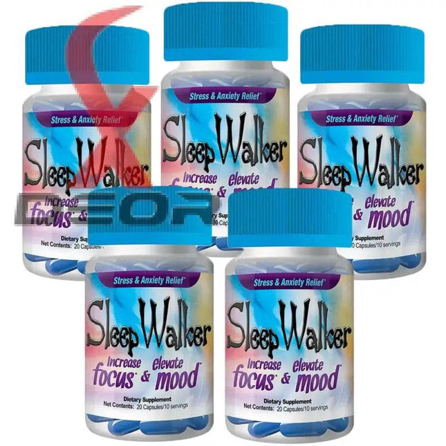 Sleep Walker Focus & Mood Enhancer – 5 Bottles (100 Capsules Total) | Red Dawn RXD | Mental Clarity, Energy & Mood Boost - XDeor