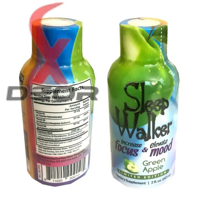 12 Bottles 2oz Sleep Walker Shot Green Apple Focus & Mood Optimizer Full Box - Dietary Supplement