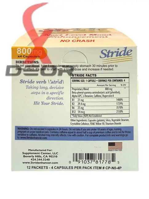 Stride Energy & Focus Capsules – 800mg Formula – 12 Pack (48 Capsules Total) – From Makers of Derall – EXP 02/2027 - XDeor