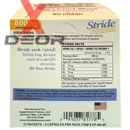 Stride Energy & Focus Capsules – 800mg Formula – 6 Pack (24 Capsules Total) – From Makers of Derall – EXP 02/2027.
