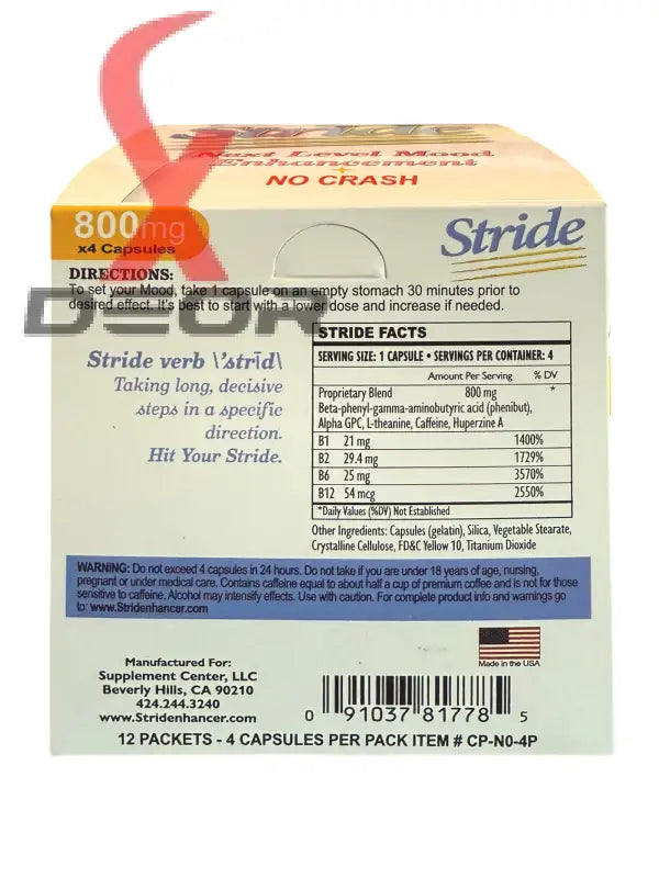 Stride Energy & Focus Capsules – 800mg Formula – 6 Pack (24 Capsules Total) – From Makers of Derall – EXP 02/2027.