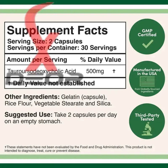 TUDCA Tauroursodeoxycholic Acid 500mg 60 Caps Authentic - XDeor