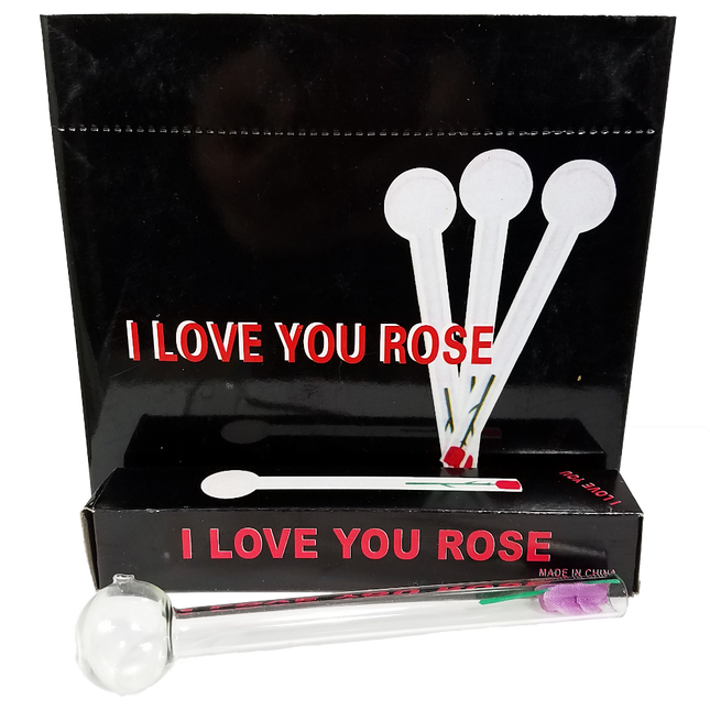 I LOVE YOU Rose Glass Pipe – 24 PCS Display Box | Large 6" Premium Glass Roses