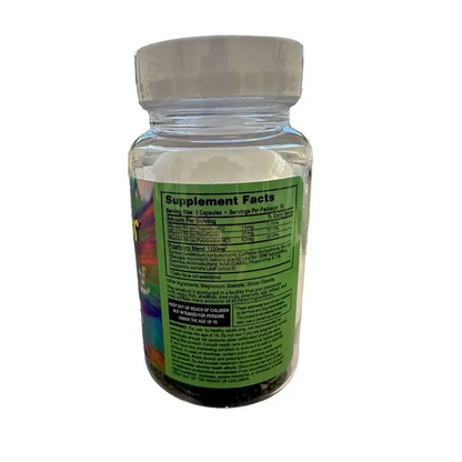 Zen Power mood enhancer capsules bottle showing supplement facts for increased focus and stress relief.