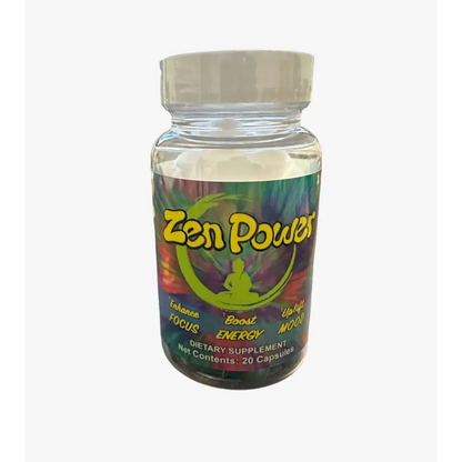 Zen Power Extra Strong capsules in a bottle for focus, mood enhancement, and energy boost, 20 capsules.