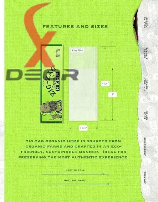 Zig Zag King Size Slim Organic Hemp Rolling Papers – 24 Booklets - XDeor