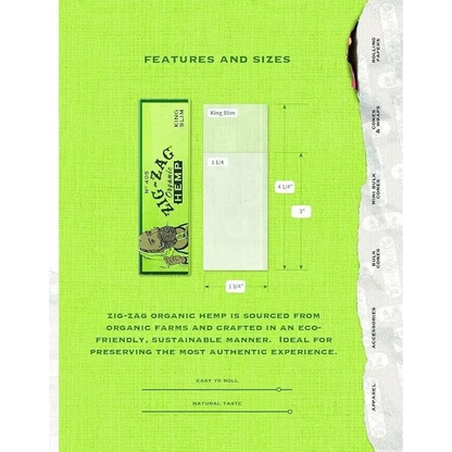 Zig Zag Organic Hemp Green 1.25 1 1/4 Rolling Paper 24 Booklets FULL BOX