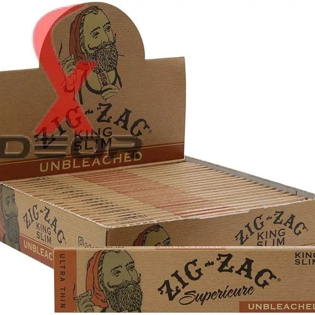 Zig Zag Unbleached Ultra Thin King Size Rolling Papers – 24 Booklets (Brown, Full Box) - XDeor