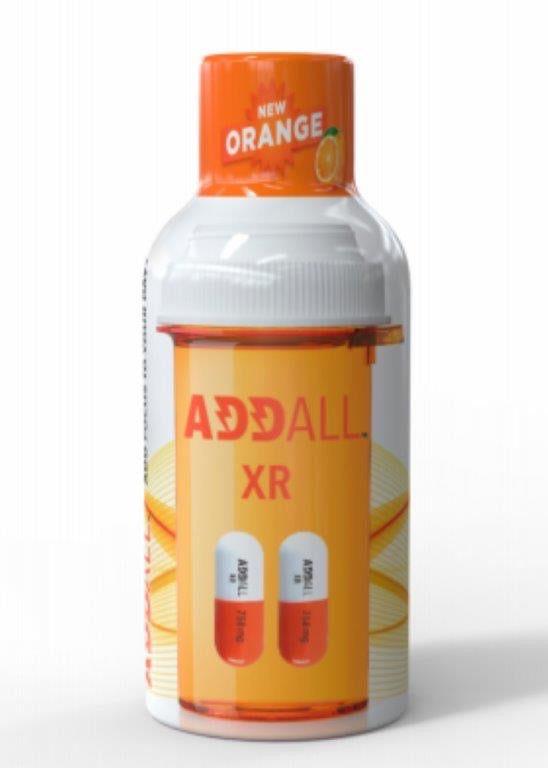 Addall XR Orange 2oz shot bottle for enhanced focus and cognitive support.