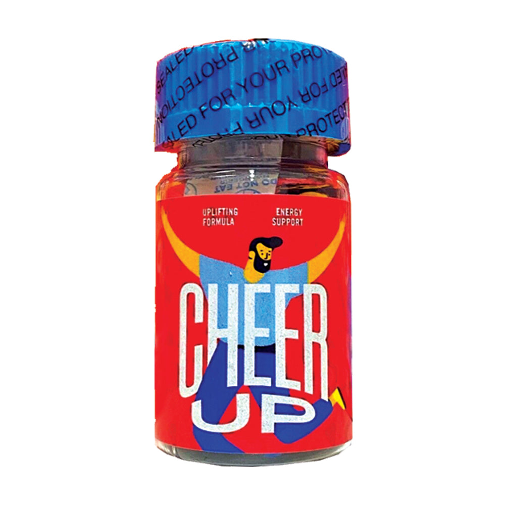 Cheer Up mood enhancer capsules bottle featuring uplifting formula for energy support.