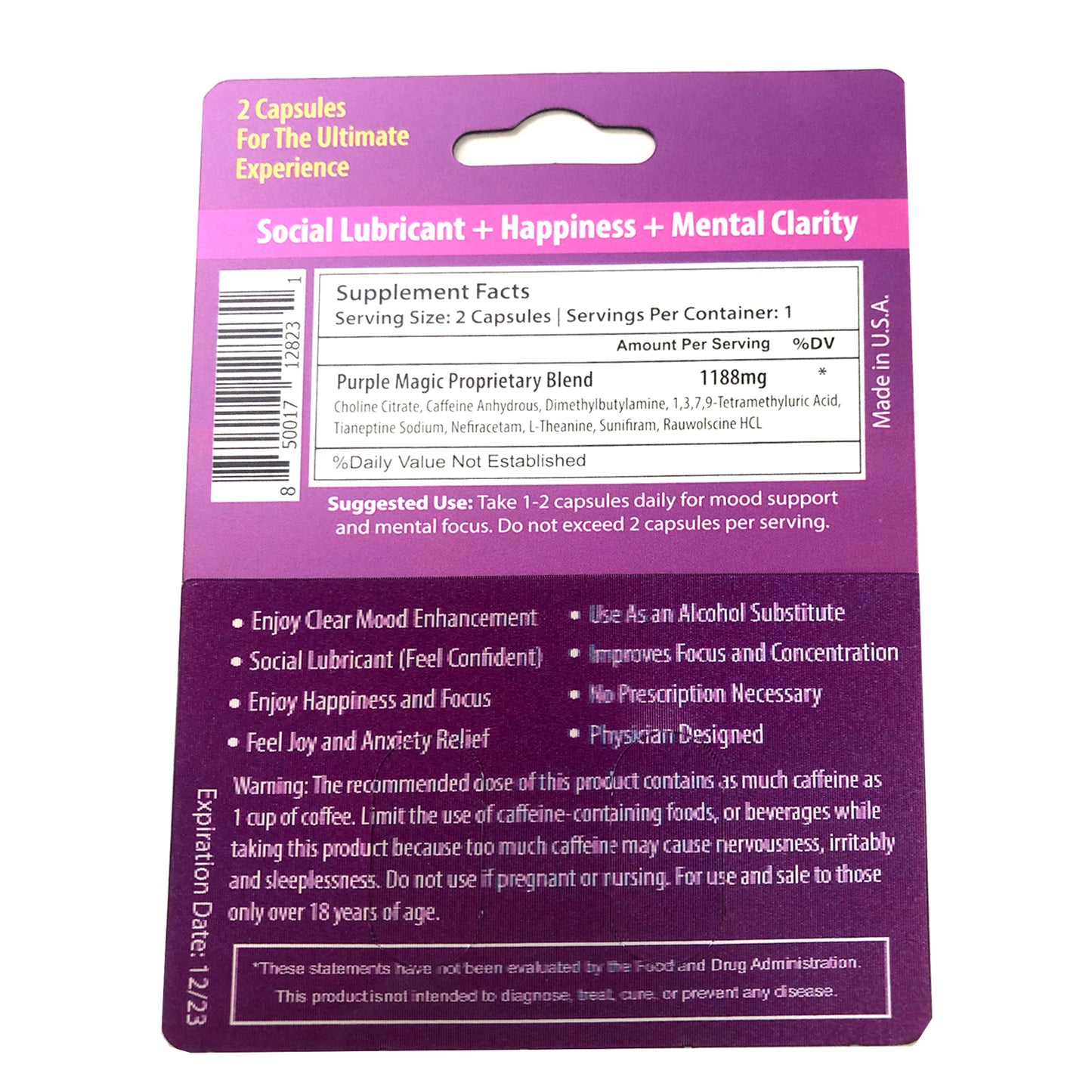 6x NEW Purple Magic Focus Mood Enhancement 6 Card 12 Capsule