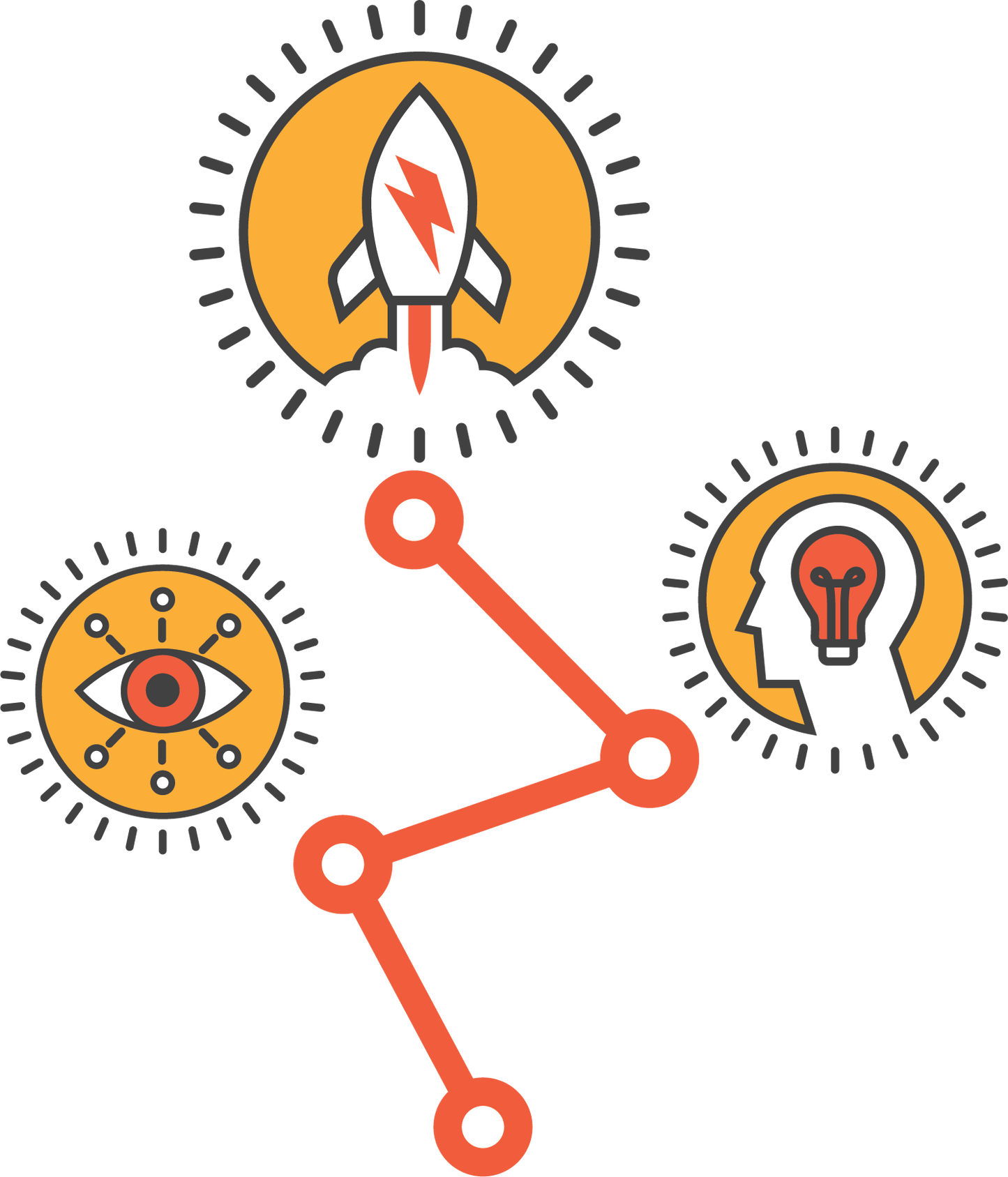 Graphic representation of focus and cognitive enhancement with rocket, brain, and eye icons.