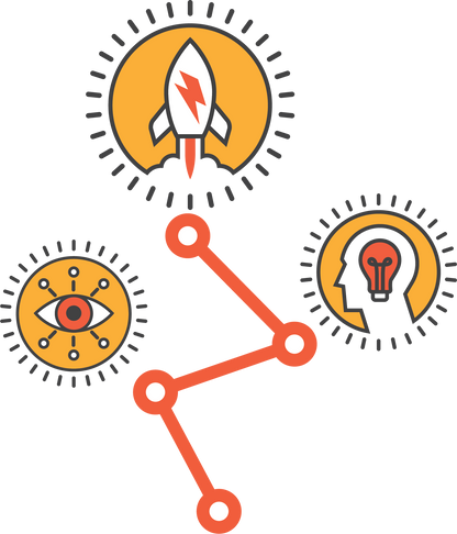 Graphic representation of focus and cognitive enhancement with rocket, brain, and eye icons.