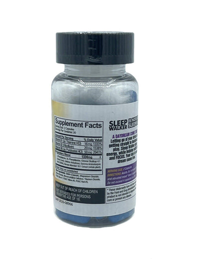 Sleep Walker Mood Enhancer bottle with label, 60 capsules for focus, euphoria, and stress relief.